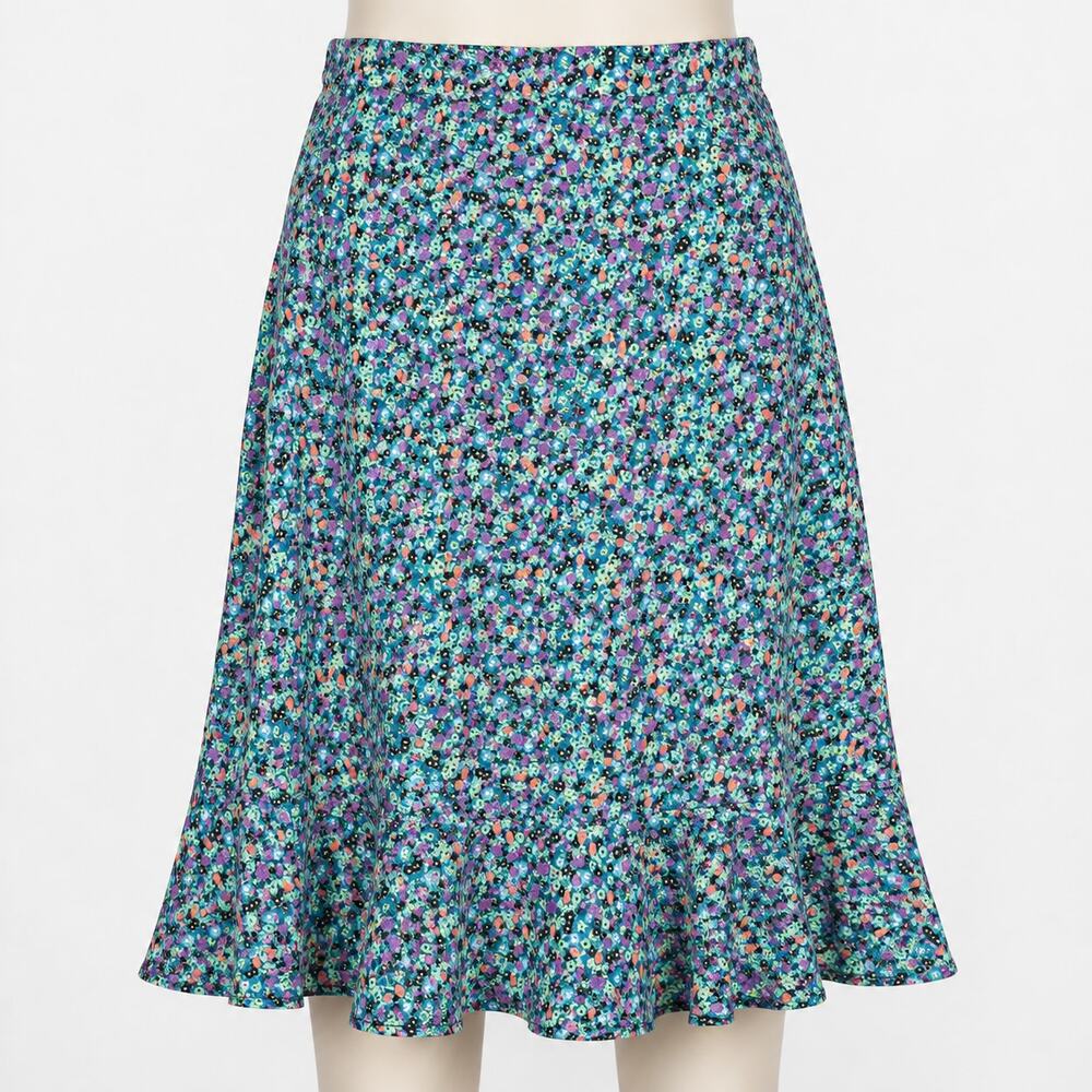 ON 34th Floral Midi Skirt Women's Large Blue Purple Ecovero Pull-On Flare